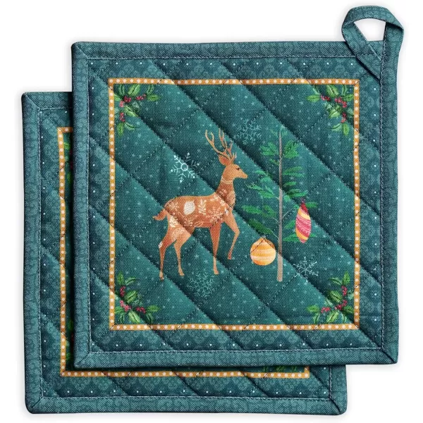 imageMaison d Hermine Pot Holder 100 Cotton Potholder Set of 2 Heat Resistant 8quotx8quot with Loop Hot Pads Kitchen Baking Barbeque ampamp Microwave Kalahari  ThanksgivingChristmas45  Hygge Christmas