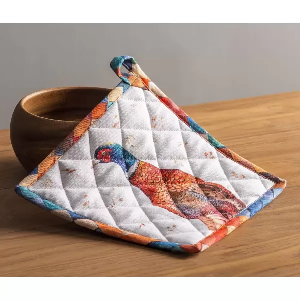 imageMaison d Hermine Pot Holder 100 Cotton Potholder Set of 2 Heat Resistant 8quotx8quot with Loop Hot Pads Kitchen Baking Barbeque ampamp Microwave Kalahari  ThanksgivingChristmas24  Faisan Dautomne