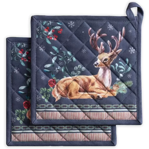 imageMaison d Hermine Pot Holder 100 Cotton Potholder Set of 2 Heat Resistant 8quotx8quot with Loop Hot Pads Kitchen Baking Barbeque ampamp Microwave Kalahari  ThanksgivingChristmas14  Christmas Joy