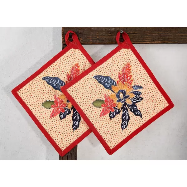 imageMaison d Hermine Pot Holder 100 Cotton Potholder Set of 2 Heat Resistant 8quotx8quot with Loop Hot Pads Kitchen Baking Barbeque ampamp Microwave Kalahari  ThanksgivingChristmas39  Kalahari