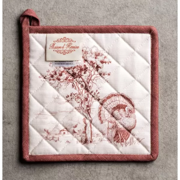 imageMaison d Hermine Pot Holder 100 Cotton Potholder Set of 2 Heat Resistant 8quotx8quot with Loop Hot Pads Kitchen Baking Barbeque ampamp Microwave Kalahari  ThanksgivingChristmas42  Holy Jouy  Brown
