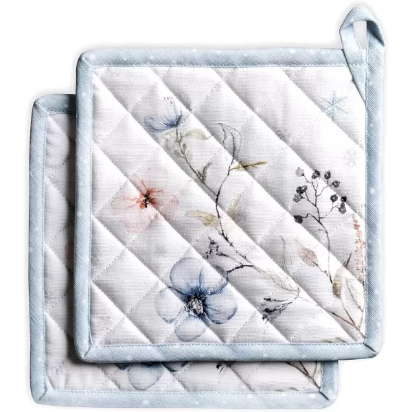imageMaison d Hermine Pot Holder 100 Cotton Potholder Set of 2 Heat Resistant 8quotx8quot with Loop Hot Pads Kitchen Baking Barbeque ampamp Microwave Kalahari  ThanksgivingChristmas15  Ice Florals
