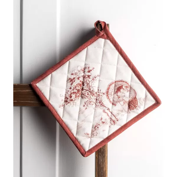 imageMaison d Hermine Pot Holder 100 Cotton Potholder Set of 2 Heat Resistant 8quotx8quot with Loop Hot Pads Kitchen Baking Barbeque ampamp Microwave Kalahari  ThanksgivingChristmas43  Holy Jouy  Red