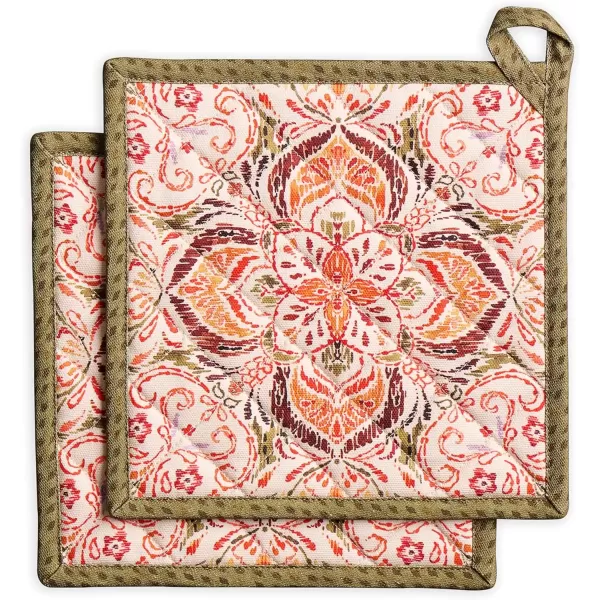 imageMaison d Hermine Pot Holder 100 Cotton Potholder Set of 2 Heat Resistant 8quotx8quot with Loop Hot Pads Kitchen Baking Barbeque ampamp Microwave Kalahari  ThanksgivingChristmas16  Damask