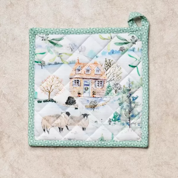 imageMaison d Hermine Pot Holder 100 Cotton Potholder Set of 2 Heat Resistant 8quotx8quot with Loop Hot Pads Kitchen Baking Barbeque ampamp Microwave Kalahari  ThanksgivingChristmas47  Snowy World