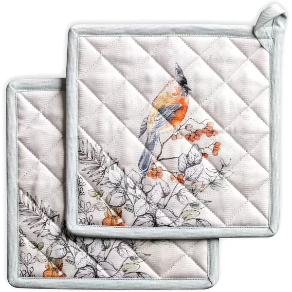 imageMaison d Hermine Pot Holder 100 Cotton Potholder Set of 2 Heat Resistant 8quotx8quot with Loop Hot Pads Kitchen Baking Barbeque ampamp Microwave Kalahari  ThanksgivingChristmas38  Whitish Shabby Chique