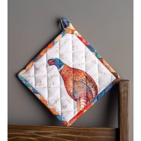 imageMaison d Hermine Pot Holder 100 Cotton Potholder Set of 2 Heat Resistant 8quotx8quot with Loop Hot Pads Kitchen Baking Barbeque ampamp Microwave Kalahari  ThanksgivingChristmas24  Faisan Dautomne