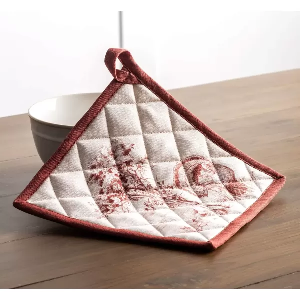 imageMaison d Hermine Pot Holder 100 Cotton Potholder Set of 2 Heat Resistant 8quotx8quot with Loop Hot Pads Kitchen Baking Barbeque ampamp Microwave Kalahari  ThanksgivingChristmas43  Holy Jouy  Red