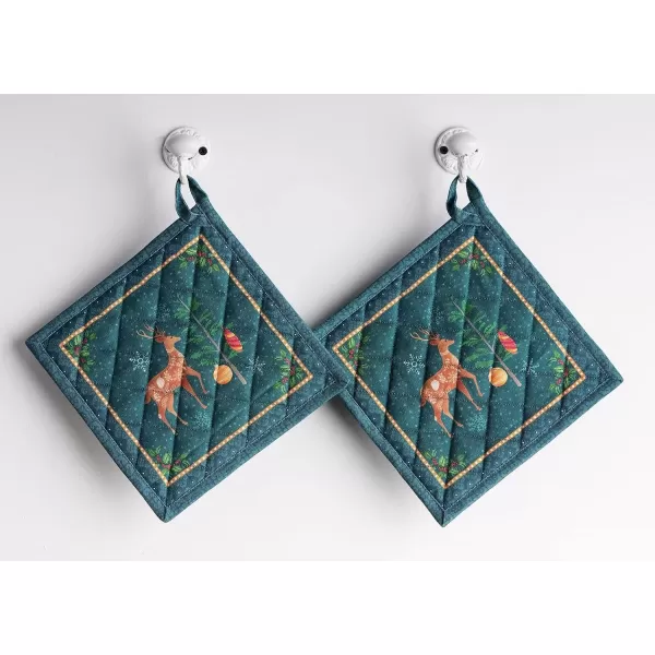imageMaison d Hermine Pot Holder 100 Cotton Potholder Set of 2 Heat Resistant 8quotx8quot with Loop Hot Pads Kitchen Baking Barbeque ampamp Microwave Kalahari  ThanksgivingChristmas45  Hygge Christmas