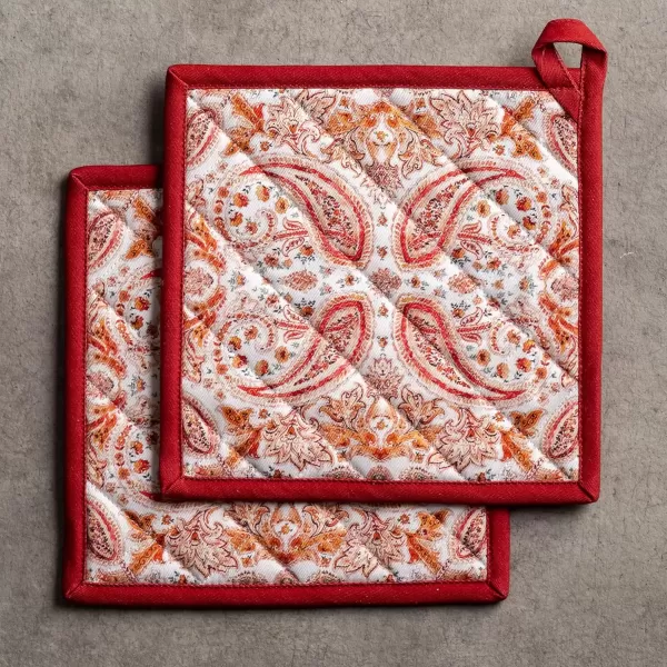 imageMaison d Hermine Pot Holder 100 Cotton Potholder Set of 2 Heat Resistant 8quotx8quot with Loop Hot Pads Kitchen Baking Barbeque ampamp Microwave Kalahari  ThanksgivingChristmas10  Orient