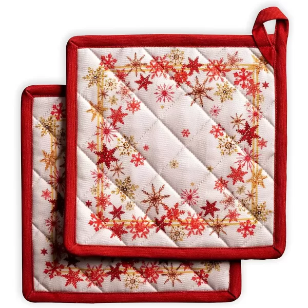 imageMaison d Hermine Pot Holder 100 Cotton Potholder Set of 2 Heat Resistant 8quotx8quot with Loop Hot Pads Kitchen Baking Barbeque ampamp Microwave Kalahari  ThanksgivingChristmas32  Crystal Star