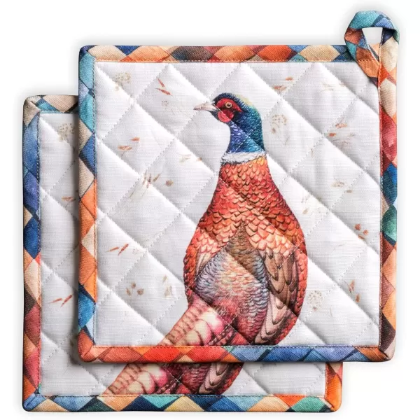 imageMaison d Hermine Pot Holder 100 Cotton Potholder Set of 2 Heat Resistant 8quotx8quot with Loop Hot Pads Kitchen Baking Barbeque ampamp Microwave Kalahari  ThanksgivingChristmas24  Faisan Dautomne