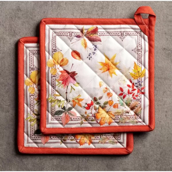 imageMaison d Hermine Pot Holder 100 Cotton Potholder Set of 2 Heat Resistant 8quotx8quot with Loop Hot Pads Kitchen Baking Barbeque ampamp Microwave Kalahari  ThanksgivingChristmas5  Amarante