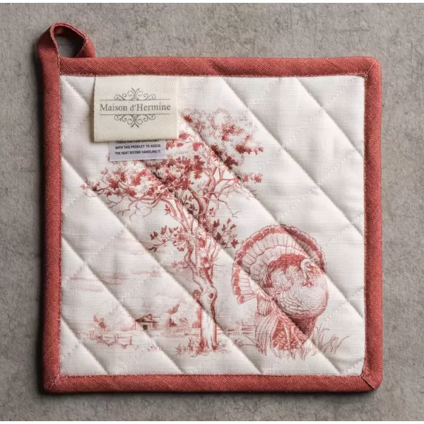 imageMaison d Hermine Pot Holder 100 Cotton Potholder Set of 2 Heat Resistant 8quotx8quot with Loop Hot Pads Kitchen Baking Barbeque ampamp Microwave Kalahari  ThanksgivingChristmas43  Holy Jouy  Red