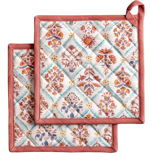 imageMaison d Hermine Pot Holder 100 Cotton Potholder Set of 2 Heat Resistant 8quotx8quot with Loop Hot Pads Kitchen Baking Barbeque ampamp Microwave Kalahari  ThanksgivingChristmas13  Romane
