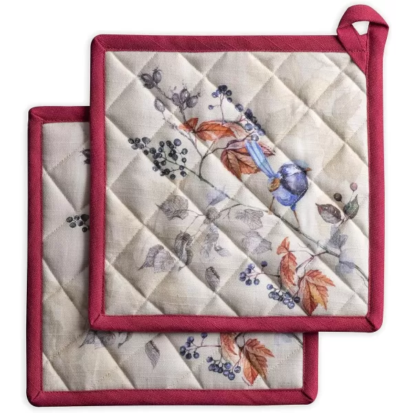 imageMaison d Hermine Pot Holder 100 Cotton Potholder Set of 2 Heat Resistant 8quotx8quot with Loop Hot Pads Kitchen Baking Barbeque ampamp Microwave Kalahari  ThanksgivingChristmas12  Equinoxe  Beige