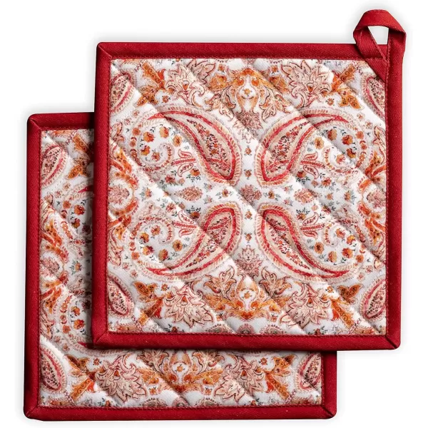 imageMaison d Hermine Pot Holder 100 Cotton Potholder Set of 2 Heat Resistant 8quotx8quot with Loop Hot Pads Kitchen Baking Barbeque ampamp Microwave Kalahari  ThanksgivingChristmas10  Orient