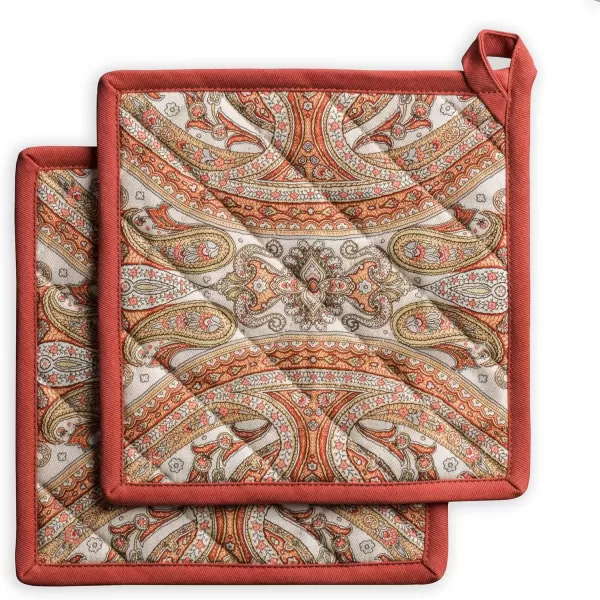 imageMaison d Hermine Pot Holder 100 Cotton Potholder Set of 2 Heat Resistant 8quotx8quot with Loop Hot Pads Kitchen Baking Barbeque ampamp Microwave Kalahari  ThanksgivingChristmas4  Kashmir Paisley