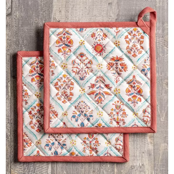 imageMaison d Hermine Pot Holder 100 Cotton Potholder Set of 2 Heat Resistant 8quotx8quot with Loop Hot Pads Kitchen Baking Barbeque ampamp Microwave Kalahari  ThanksgivingChristmas13  Romane