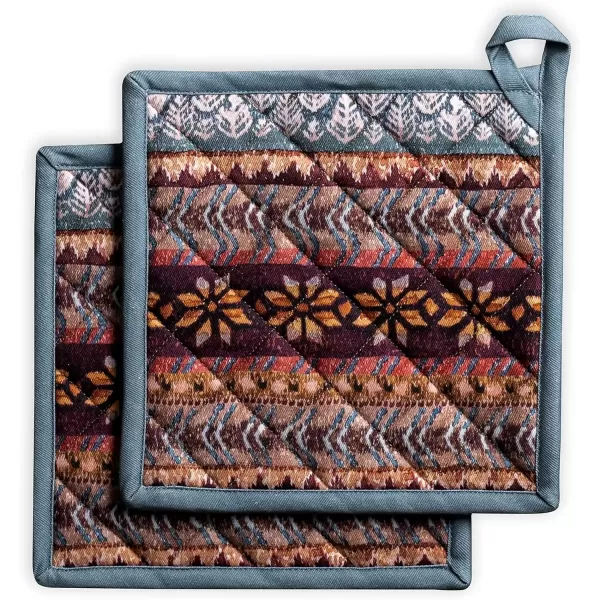 imageMaison d Hermine Pot Holder 100 Cotton Potholder Set of 2 Heat Resistant 8quotx8quot with Loop Hot Pads Kitchen Baking Barbeque ampamp Microwave Kalahari  ThanksgivingChristmas3  Fair Isle