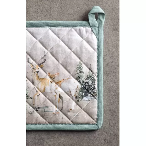 imageMaison d Hermine Pot Holder 100 Cotton Potholder Set of 2 Heat Resistant 8quotx8quot with Loop Hot Pads Kitchen Baking Barbeque ampamp Microwave Kalahari  ThanksgivingChristmas11  Deer in the Woods
