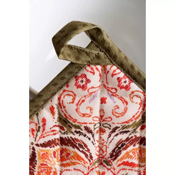 imageMaison d Hermine Pot Holder 100 Cotton Potholder Set of 2 Heat Resistant 8quotx8quot with Loop Hot Pads Kitchen Baking Barbeque ampamp Microwave Kalahari  ThanksgivingChristmas16  Damask