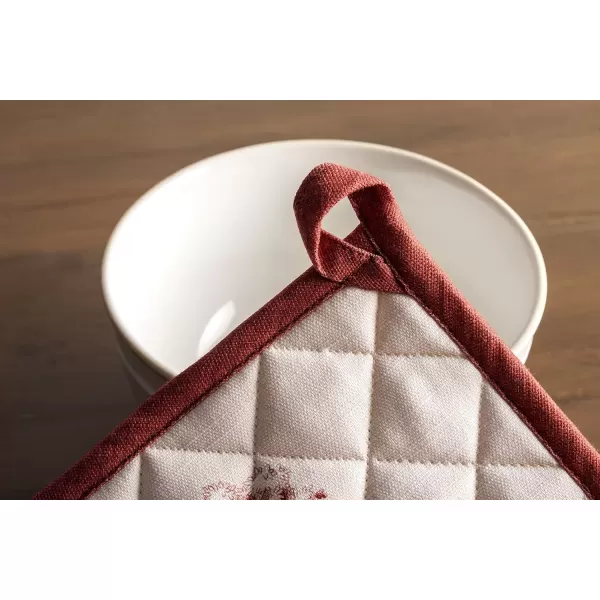 imageMaison d Hermine Pot Holder 100 Cotton Potholder Set of 2 Heat Resistant 8quotx8quot with Loop Hot Pads Kitchen Baking Barbeque ampamp Microwave Kalahari  ThanksgivingChristmas43  Holy Jouy  Red