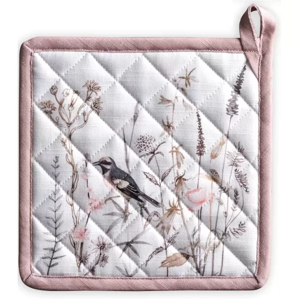 imageMaison d Hermine Potholders 100 Cotton 8quotx8quot Hotpads Heat Resistant with Loop Pot Holder Baking Grilling Home Handling Hot Pans Botanical Fresh  SpringSummer31  Meadow Florals  Brown