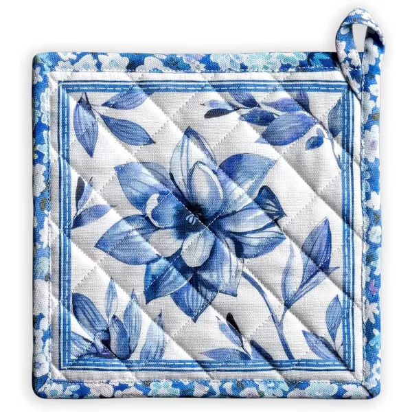 imageMaison d Hermine Potholders 100 Cotton 8quotx8quot Hotpads Heat Resistant with Loop Pot Holder Baking Grilling Home Handling Hot Pans Botanical Fresh  SpringSummer19  Summer Blues