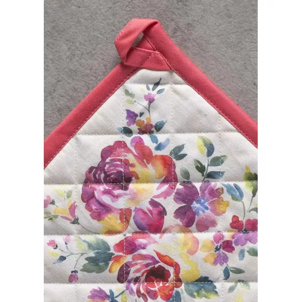imageMaison d Hermine Potholders 100 Cotton 8quotx8quot Hotpads Heat Resistant with Loop Pot Holder Baking Grilling Home Handling Hot Pans Botanical Fresh  SpringSummer38  Rose Garden
