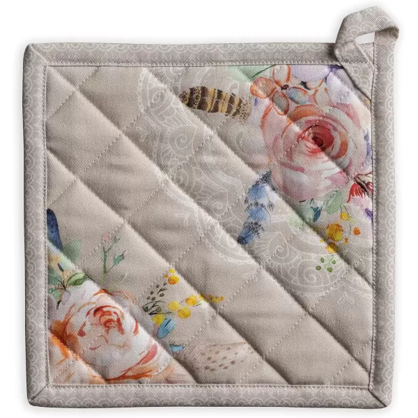 imageMaison d Hermine Potholders 100 Cotton 8quotx8quot Hotpads Heat Resistant with Loop Pot Holder Baking Grilling Home Handling Hot Pans Botanical Fresh  SpringSummer50  Ibiza  Beige