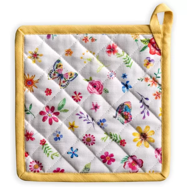 imageMaison d Hermine Potholders 100 Cotton 8quotx8quot Hotpads Heat Resistant with Loop Pot Holder Baking Grilling Home Handling Hot Pans Botanical Fresh  SpringSummer41  Happy Florals  Sweety