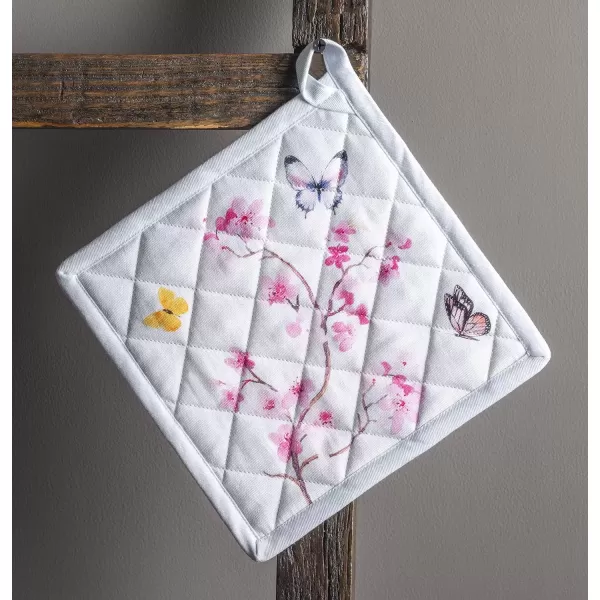 imageMaison d Hermine Potholders 100 Cotton 8quotx8quot Hotpads Heat Resistant with Loop Pot Holder Baking Grilling Home Handling Hot Pans Botanical Fresh  SpringSummer17  Blossoms in Spring