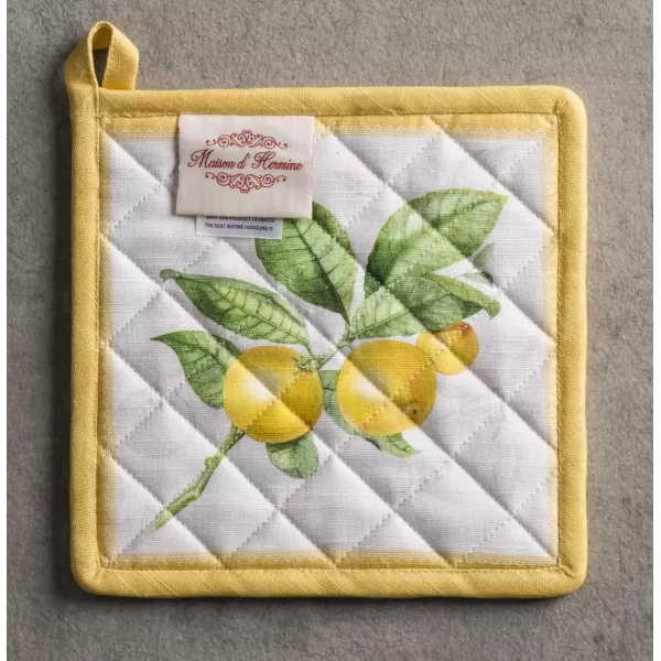 imageMaison d Hermine Potholders 100 Cotton 8quotx8quot Hotpads Heat Resistant with Loop Pot Holder Baking Grilling Home Handling Hot Pans Botanical Fresh  SpringSummer3  Limoncello