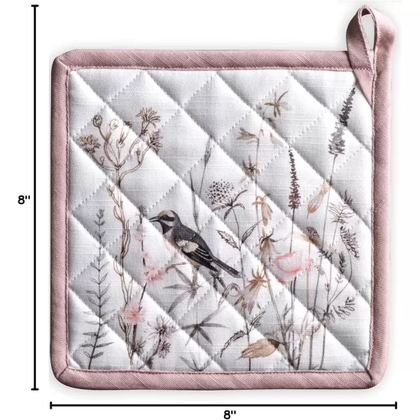imageMaison d Hermine Potholders 100 Cotton 8quotx8quot Hotpads Heat Resistant with Loop Pot Holder Baking Grilling Home Handling Hot Pans Botanical Fresh  SpringSummer31  Meadow Florals  Brown