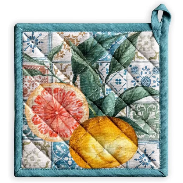 imageMaison d Hermine Potholders 100 Cotton 8quotx8quot Hotpads Heat Resistant with Loop Pot Holder Baking Grilling Home Handling Hot Pans Botanical Fresh  SpringSummer12  Agrume