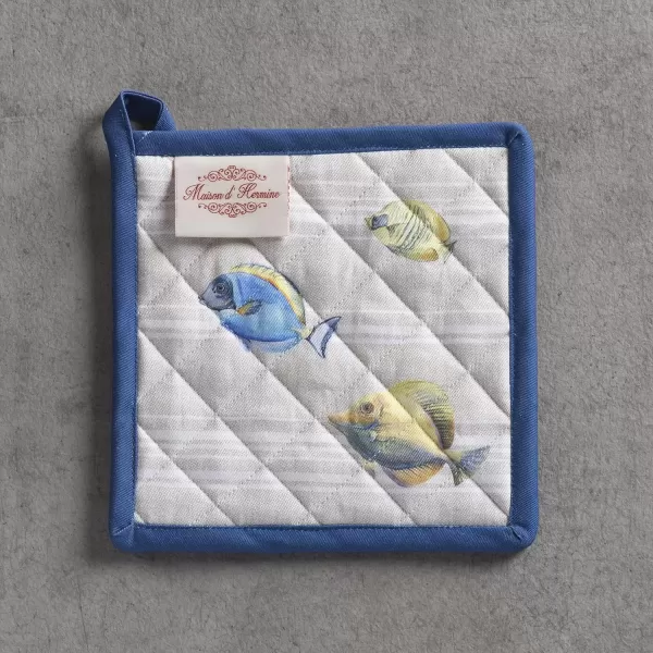 imageMaison d Hermine Potholders 100 Cotton 8quotx8quot Hotpads Heat Resistant with Loop Pot Holder Baking Grilling Home Handling Hot Pans Botanical Fresh  SpringSummer39  Poisson