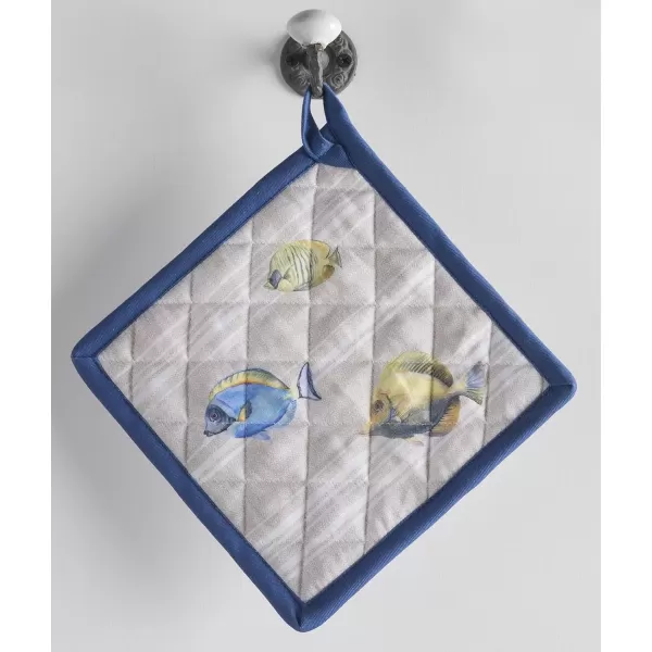 imageMaison d Hermine Potholders 100 Cotton 8quotx8quot Hotpads Heat Resistant with Loop Pot Holder Baking Grilling Home Handling Hot Pans Botanical Fresh  SpringSummer39  Poisson