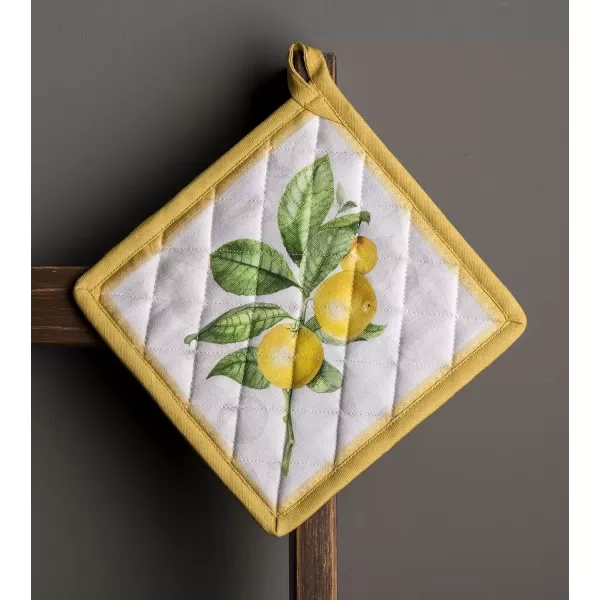 imageMaison d Hermine Potholders 100 Cotton 8quotx8quot Hotpads Heat Resistant with Loop Pot Holder Baking Grilling Home Handling Hot Pans Botanical Fresh  SpringSummer3  Limoncello