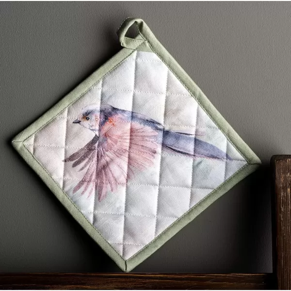 imageMaison d Hermine Potholders 100 Cotton 8quotx8quot Hotpads Heat Resistant with Loop Pot Holder Baking Grilling Home Handling Hot Pans Botanical Fresh  SpringSummer26  Flying Birds