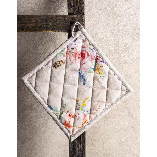 imageMaison d Hermine Potholders 100 Cotton 8quotx8quot Hotpads Heat Resistant with Loop Pot Holder Baking Grilling Home Handling Hot Pans Botanical Fresh  SpringSummer50  Ibiza  Beige