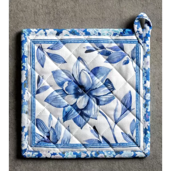 imageMaison d Hermine Potholders 100 Cotton 8quotx8quot Hotpads Heat Resistant with Loop Pot Holder Baking Grilling Home Handling Hot Pans Botanical Fresh  SpringSummer19  Summer Blues