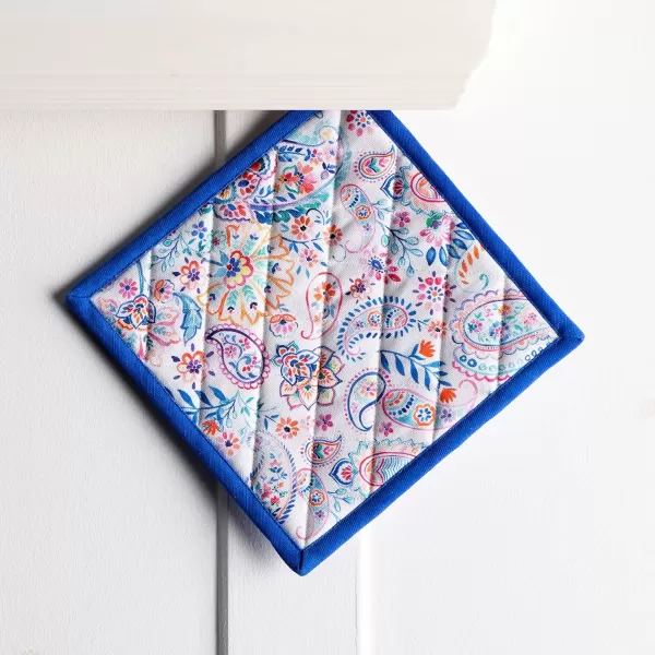 imageMaison d Hermine Potholders 100 Cotton 8quotx8quot Hotpads Heat Resistant with Loop Pot Holder Baking Grilling Home Handling Hot Pans Botanical Fresh  SpringSummer48  Indian Floral