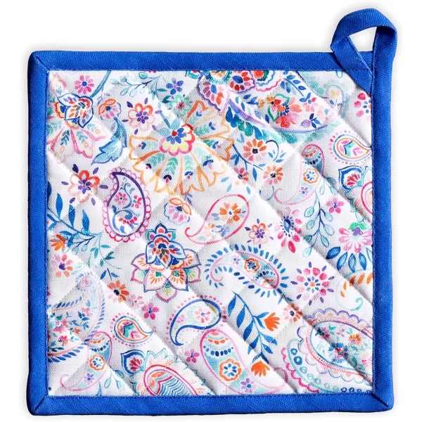 imageMaison d Hermine Potholders 100 Cotton 8quotx8quot Hotpads Heat Resistant with Loop Pot Holder Baking Grilling Home Handling Hot Pans Botanical Fresh  SpringSummer48  Indian Floral