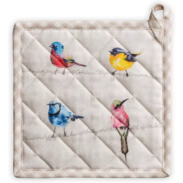 imageMaison d Hermine Potholders 100 Cotton 8quotx8quot Hotpads Heat Resistant with Loop Pot Holder Baking Grilling Home Handling Hot Pans Botanical Fresh  SpringSummer1  Birdies on Wire