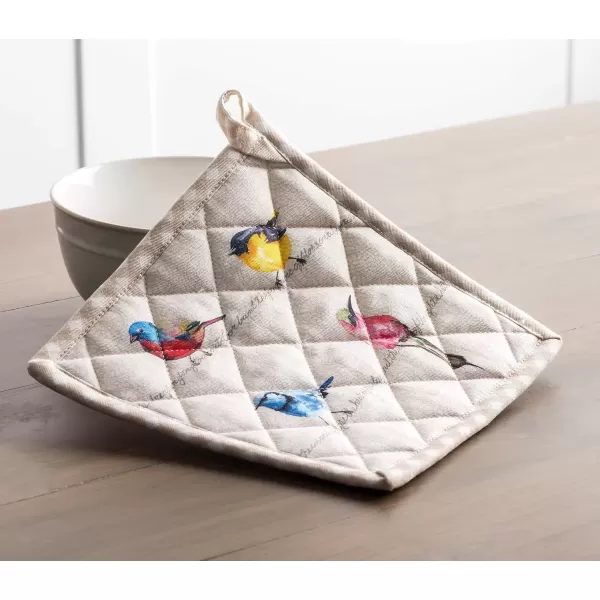 imageMaison d Hermine Potholders 100 Cotton 8quotx8quot Hotpads Heat Resistant with Loop Pot Holder Baking Grilling Home Handling Hot Pans Botanical Fresh  SpringSummer1  Birdies on Wire
