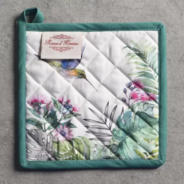 imageMaison d Hermine Potholders 100 Cotton 8quotx8quot Hotpads Heat Resistant with Loop Pot Holder Baking Grilling Home Handling Hot Pans Botanical Fresh  SpringSummer11  Tropiques