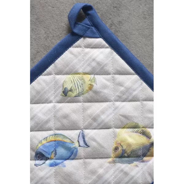 imageMaison d Hermine Potholders 100 Cotton 8quotx8quot Hotpads Heat Resistant with Loop Pot Holder Baking Grilling Home Handling Hot Pans Botanical Fresh  SpringSummer39  Poisson