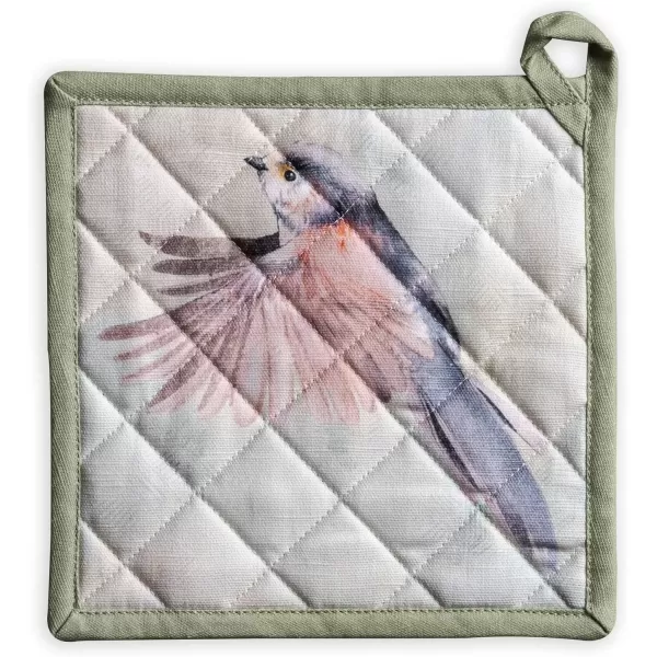imageMaison d Hermine Potholders 100 Cotton 8quotx8quot Hotpads Heat Resistant with Loop Pot Holder Baking Grilling Home Handling Hot Pans Botanical Fresh  SpringSummer26  Flying Birds