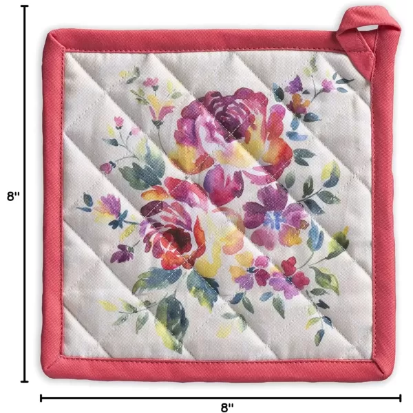 imageMaison d Hermine Potholders 100 Cotton 8quotx8quot Hotpads Heat Resistant with Loop Pot Holder Baking Grilling Home Handling Hot Pans Botanical Fresh  SpringSummer38  Rose Garden
